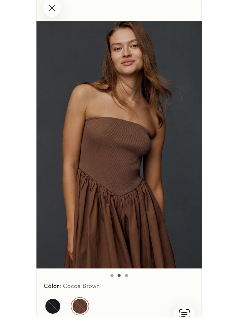 Anthropologie Strapless Brown boho Basque waist A line midi dress NWT Large